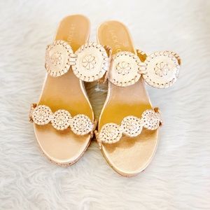 Jack Rogers Lauren Metallic Leather & Cork Wedge Sandals, gold size 7